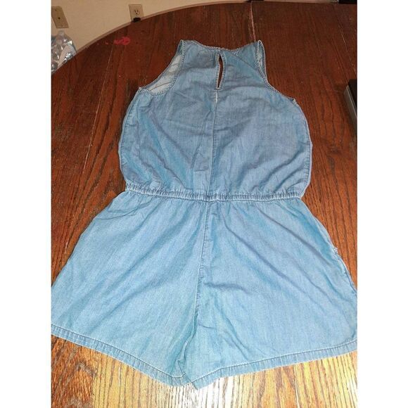 Small Old Navy Lightweight Denim Look Shorts Romper Cotton Sleeveless - Picture 4 of 6